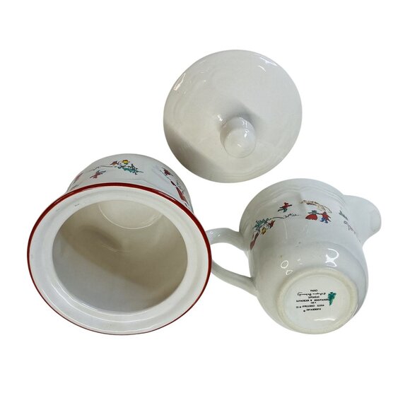 Vintage Christmas Farberware Ceramic Sugar Bowl Creamer Set With Lid Snowman - Picture 6 of 7